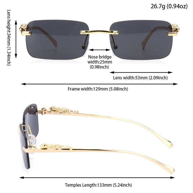 Óculos de sol retangulares sem aro, retrô, transparente, lentes oceânicas, óculos de sol, decoração de chita, óculos de sol da moda, UV400, para mulheres e homens